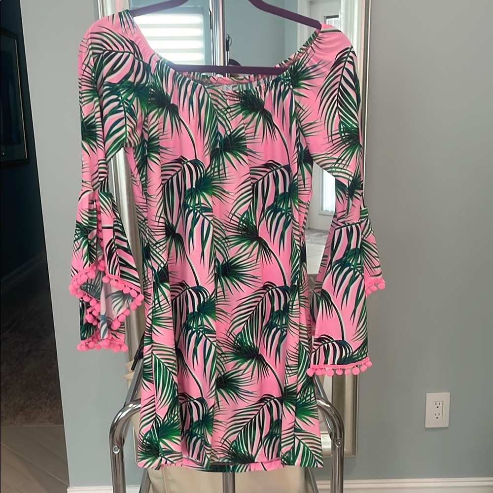 Tropical Pink and Green Long Sleeve Dress